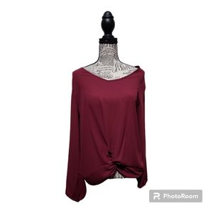 Loft, Size M, Burgundy, Twist Bottom Long Sleeve Blouse